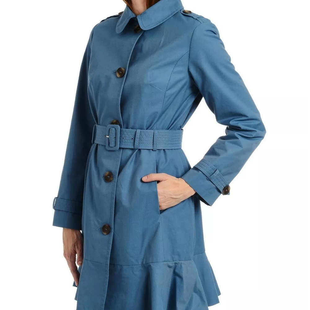 Kate Spade New York Belted Peplum Trench Coat in Copen Blue Size M - Picture 2 of 7